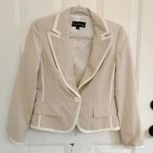 EVAN-PICONE Linen Brown Cream Stripe Blazer 1-button Closure Size 4